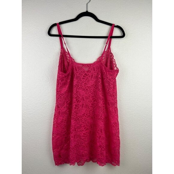 JOSIE NATORI Bardot Galloon Lace Chemise Slip, Bright Pink, Size Large - Picture 4 of 4